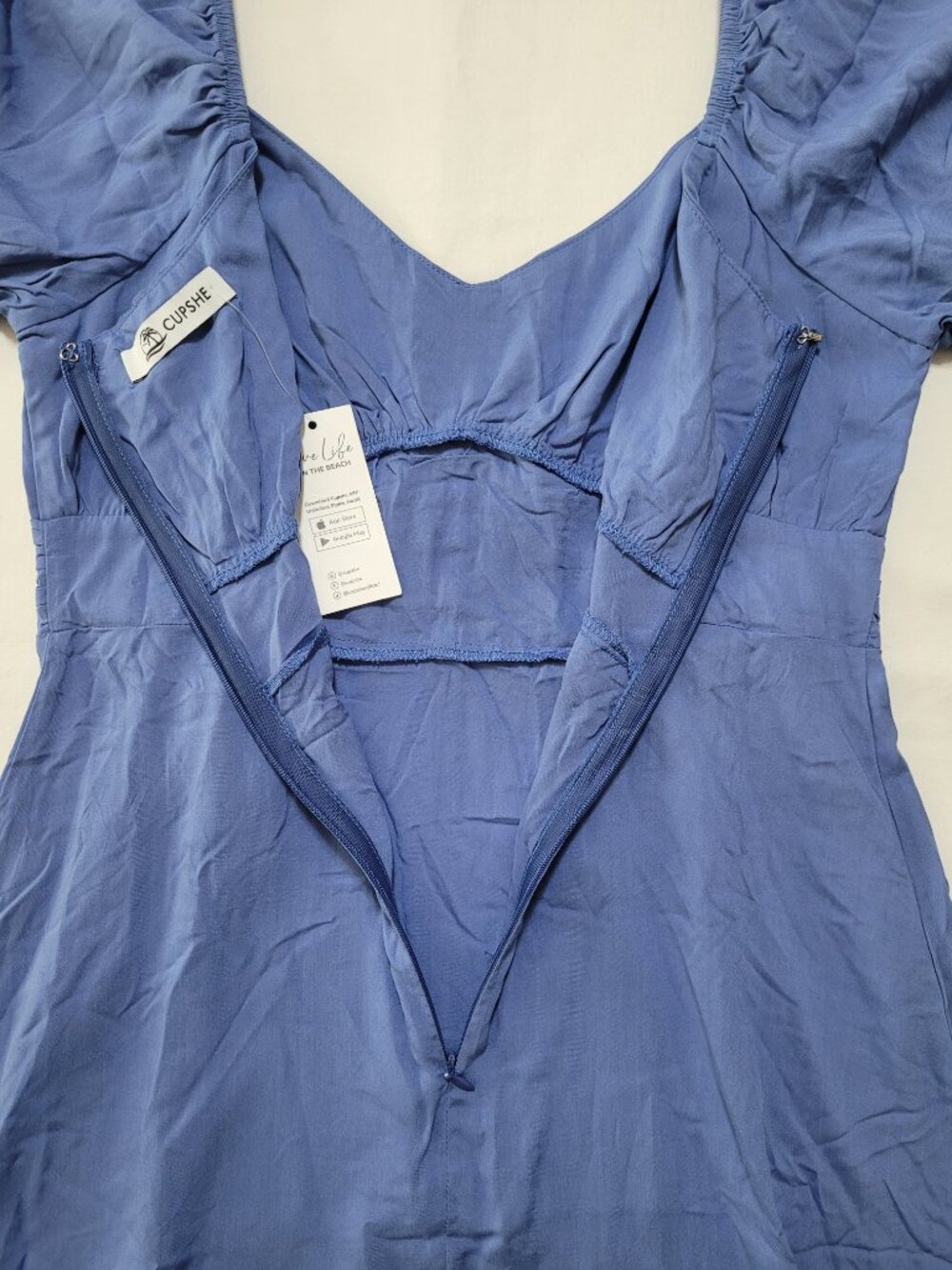 Cupshe Mini Dress Puff Sleeve Empire Waist Sundress Blue Small Coquette - Picture 13 of 13